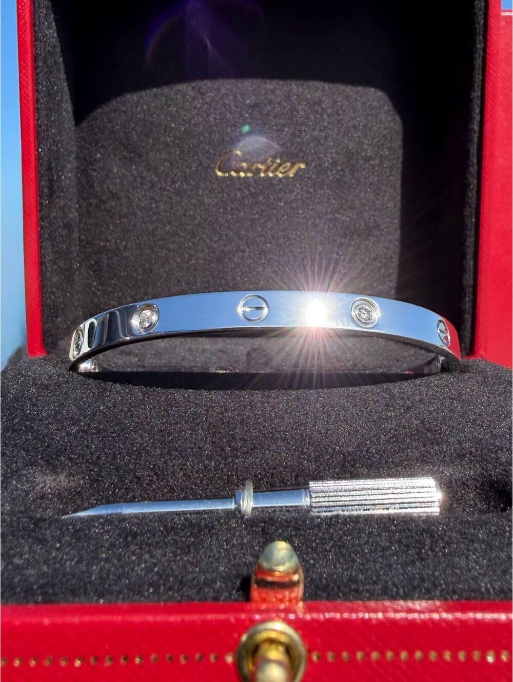 Cartier Love Bracelet 18k White Gold 4 Diamonds 20 Full Set